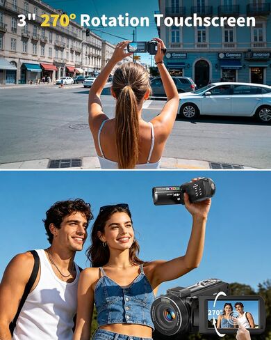 4K Video Camera Camcorder 96MP UHD Vlogging Camera for YouTube 18X Digital Zoom 3.0 IPS 270° Rotation Touch Screen Video Recorder with Remote Control, Night Vision, 32GB Card, 2 Batteries in Kuwait