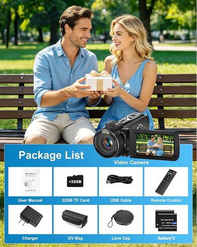 4K Video Camera Camcorder 96MP UHD Vlogging Camera for YouTube 18X Digital Zoom 3.0 IPS 270° Rotation Touch Screen Video Recorder with Remote Control, Night Vision, 32GB Card, 2 Batteries in Kuwait