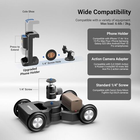 NEEWER DL400 Upgraded Motorized Camera Slider Dolly with App Control, Dual Motor Drive & Non Slip Wheels, 5H Runtime, Compatible with GoPro iPhone Android Samsung Smartphone DSLR Camera Camcorder in Kuwait