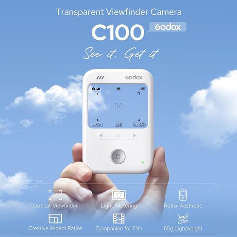 Godox C100 Light Meter Camera,Transparent Optical Viewfinder | Real-Time Exposure Meter,Portable for Film Photography, Retro Digital Cam with 4 Ratios & USB-C Sharing in Kuwait