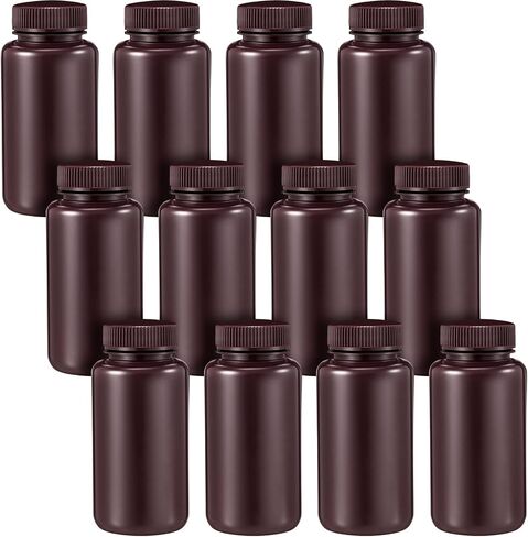12 Pcs 16 oz Hdpe Lab Reagent Bottles with Lids Wide Mouth Amber Darkroom Chemical Liquid Storage Plastic Bottles for Film Developing Kit Classrooms Home 500ml in Kuwait