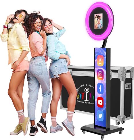 JIYANG Portable Photo Booth Compatible with Any Ipad,Photo Booth Stand Shell with ChackTok PhotoBooth VIP Member and Flight Case,Free Custom Logo,Perfect for Parties,Wedding and Events(Black) in Kuwait