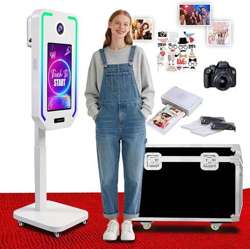 VANYA Magic Mirror Photo Booth with 21.5 inch Touch Screen Electric Lifting Selfie DSLR Photobooth Machine, for Event Rental Wedding Party (White, 21.5" Photo Booth+Camera+Printer) in Kuwait
