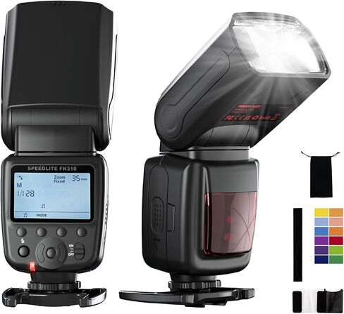 PHOTOOLEX Camera Flash Speedlite FK300, GN33, Manual S1/S2 Wireless | Universal single-contact hot shoe for Canon Nikon Sony Fujifilm Olympus. 8-level power. Metal mount in Kuwait