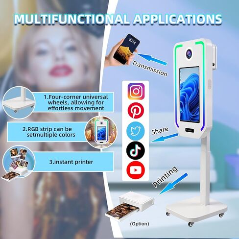 VANYA Magic Mirror Photo Booth with 21.5 inch Touch Screen Electric Lifting Selfie DSLR Photobooth Machine, for Event Rental Wedding Party (White, 21.5" Photo Booth+Camera+Printer) in Kuwait