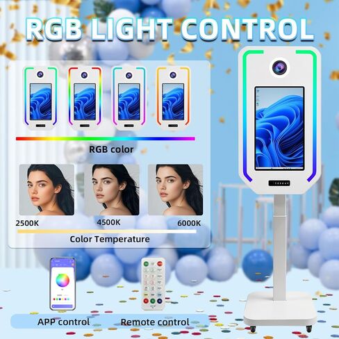 VANYA Magic Mirror Photo Booth with 21.5 inch Touch Screen Electric Lifting Selfie DSLR Photobooth Machine, for Event Rental Wedding Party (White, 21.5" Photo Booth+Camera+Printer) in Kuwait