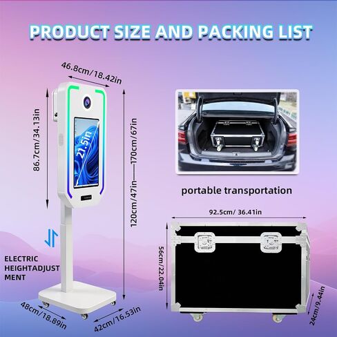 VANYA Magic Mirror Photo Booth with 21.5 inch Touch Screen Electric Lifting Selfie DSLR Photobooth Machine, for Event Rental Wedding Party (White, 21.5" Photo Booth+Camera+Printer) in Kuwait