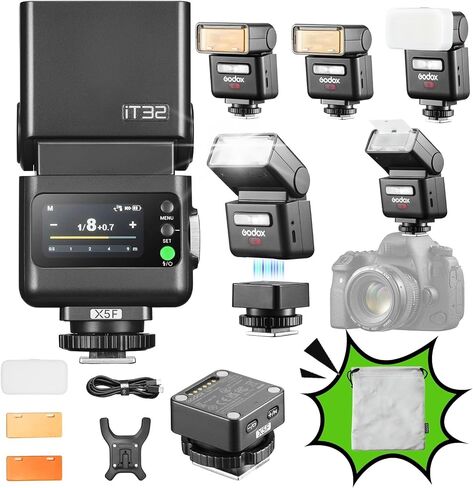 GODOX iT32 TTL Camera Flash with X5S Wireless Trigger for Sony,Magnetic Hotshoe & Trigger 2-in-1, Compatible with Sony ZV-E10 II, ZV-E10, ZV-E1, a7III,a6700, a6400,a7C II, a7C, a7CR, RX1RII,ZV-1II in Kuwait