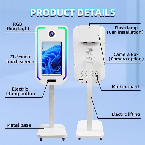 VANYA Magic Mirror Photo Booth with 21.5 inch Touch Screen Electric Lifting Selfie DSLR Photobooth Machine, for Event Rental Wedding Party (White, 21.5" Photo Booth+Camera+Printer) in Kuwait