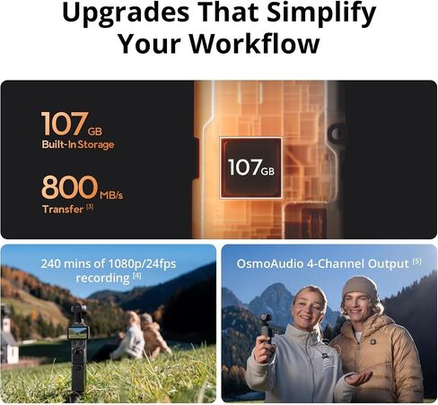 DJI Osmo Pocket 4 Standard Combo, Pocket Gimbal Vlog Camera, 1″ CMOS & 4K/240fps, 3-Axis Stabilization, 2× Lossless Zoom, 107GB Built-in Storage, 2" Rotatable Screen, Video Camera for Photography in Kuwait