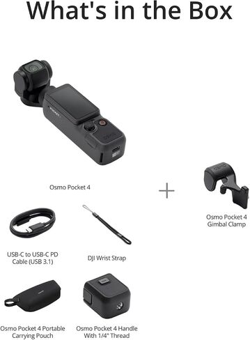 DJI Osmo Pocket 4 Standard Combo, Pocket Gimbal Vlog Camera, 1″ CMOS & 4K/240fps, 3-Axis Stabilization, 2× Lossless Zoom, 107GB Built-in Storage, 2" Rotatable Screen, Video Camera for Photography in Kuwait