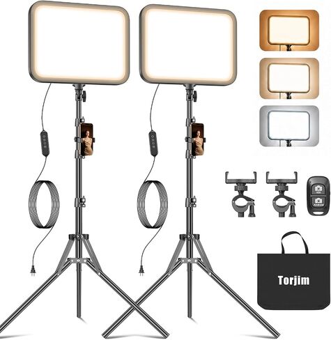 Torjim 11 Inch Video Light Kit for Creators-24W High Brightness Studio Lights with Tripod Stand & Phone Holder & Remote, Adjustable Photography Lighting for Clearer YouTube Streaming Home Studio | Studio Lights with Tripod Stand & Phone Holder | 3000-6500 in Kuwait