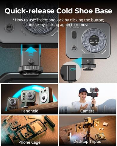 SmallRig P96 Mini LED Video Light, Bi-Color 2700-6500K CRI 95+, 2200mAh, Portable Camera Lights with Cold Shoe for Content Creator Vlogging, Compact Photography Lighting for TikTok, YouTube Streaming | YouTube Streaming, Portable Camera Lights, Cold Shoe  in Saudi Arabia