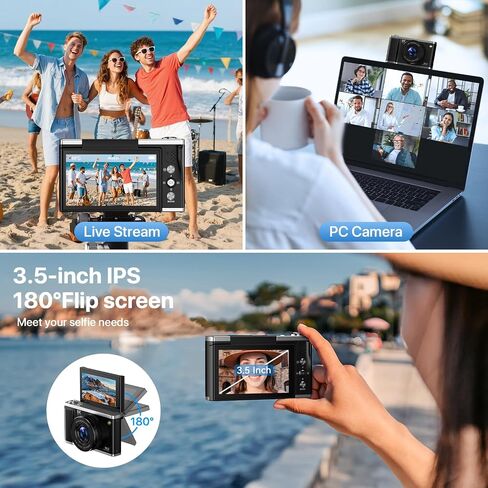 8K Digital Camera for Photography with WiFi 96MP Autofocus Vlogging Camera for YouTube Video 3.5'' 180°Flip Screen 20X Zoom Anti-Shake Compact Point and Shoot Cameras for Beginner Creator with SD Card in Kuwait