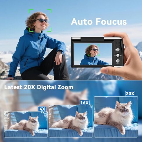8K Digital Camera for Photography with WiFi 96MP Autofocus Vlogging Camera for YouTube Video 3.5'' 180°Flip Screen 20X Zoom Anti-Shake Compact Point and Shoot Cameras for Beginner Creator with SD Card in Kuwait