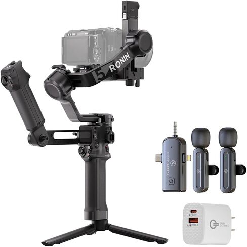 DJI RS 5 Combo 3-Axis Handheld Camera Gimbal Stabilizer for Mirrorless Cameras with Quick-Release Plate, Grip Tripod, Extended Battery Runtime, Wireless Microphone Set & USB Wall Plug in Kuwait