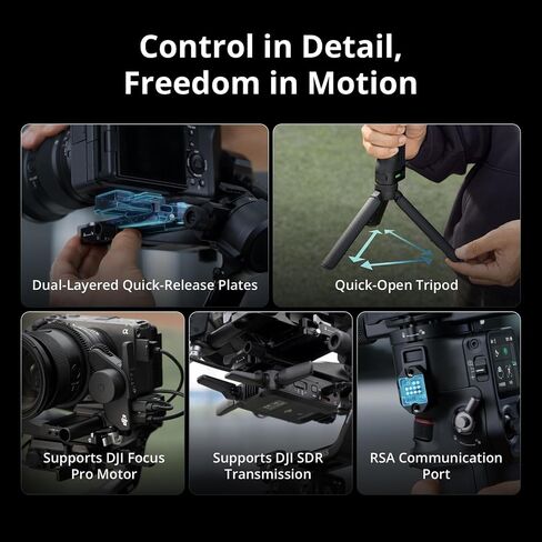 DJI RS 5 Combo 3-Axis Handheld Camera Gimbal Stabilizer for Mirrorless Cameras with Quick-Release Plate, Grip Tripod, Extended Battery Runtime, Wireless Microphone Set & USB Wall Plug in Kuwait