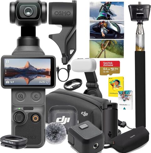 DJI Osmo Pocket 4 Creator Combo, Vlogging Cameras, 4K/240fps Vlog Camera, 3-Axis Stabilization, Active Track 7.0, Mic + Fill Light Included + 64gb Memory, Selfie Stick, Software (Value Bundle) in Kuwait