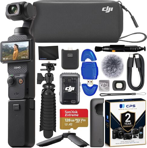 DJI Osmo Pocket 3 Creator Combo Gimbal Stabilizer 1′′ CMOS & 4K/120fps Video Bundle with 128GB Memory Card, Gripster Flexible Spider Tripod, 2 YR CPS Warranty + More in Kuwait