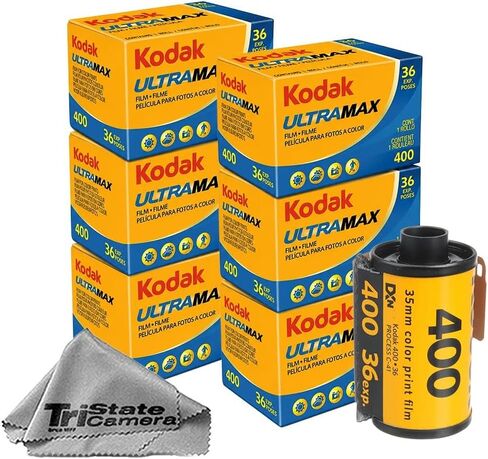 Kodak GC/UltraMax 400 35mm Color Negative Film (6-Pack) – 36 Exposures per Roll, ISO 400, Daylight-Balanced Print Film + TSC Microfiber Cloth in Kuwait