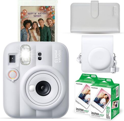 FUJIFILM Instax Mini 13 Instant Camera, Clay White with Film & Case Bundle | Bundle Includes I NSTAX MINI 13 Instant Film Camera, Clay White, Case, Leather Album, & Instant Color Film (40 Exposures) Kit in Kuwait