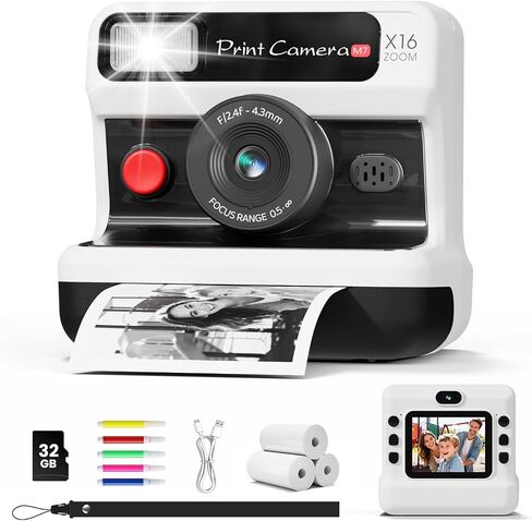 Kids Camera Instant Print, 1080P HD Instant Print Camera for Kids with 3 Rolls Paper & 32GB Card, Dual-Lens Selfie Digital Toy, Christmas Birthday Gifts for Boys and Girls Age 3-12 (Pink) in Kuwait