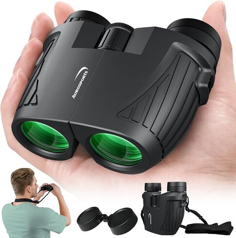 Aurosports 10x25 Compact Binoculars for Bird Watching, Cruise Ship, Travel | Small & Lightweight for Adults Kids; BAK4 & FMC for Crystal Clarity; Easy Focus with Case & Strap; Gift for Hunting, Sports in Kuwait