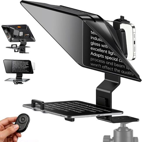 Teleprompter for Smartphone,LENSGO TC12P 14.5-Inch HD Wide-Angle Beam Splitter Glass,On-the-Go Teleprompter Supports iPad/Tablet with Bluetooth Remote for YouTube, Zoom, TikTok & Live Streaming in Kuwait