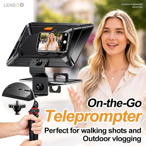 Teleprompter for Smartphone,LENSGO TC12P 14.5-Inch HD Wide-Angle Beam Splitter Glass,On-the-Go Teleprompter Supports iPad/Tablet with Bluetooth Remote for YouTube, Zoom, TikTok & Live Streaming in Kuwait