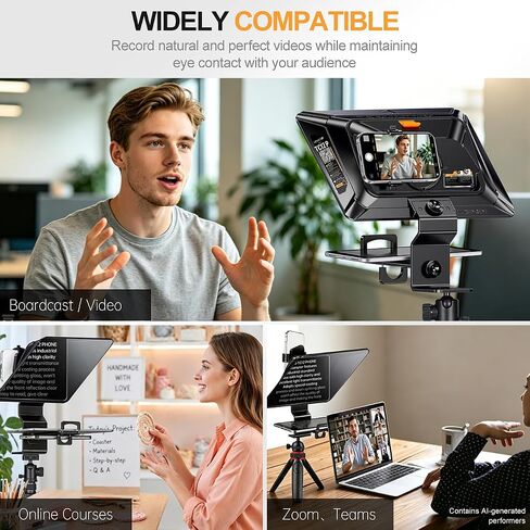 Teleprompter for Smartphone,LENSGO TC12P 14.5-Inch HD Wide-Angle Beam Splitter Glass,On-the-Go Teleprompter Supports iPad/Tablet with Bluetooth Remote for YouTube, Zoom, TikTok & Live Streaming in Kuwait
