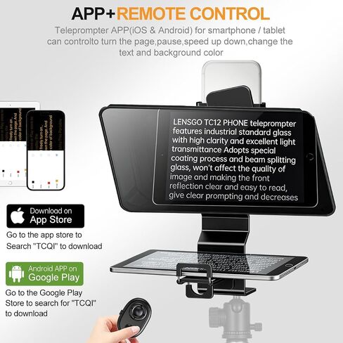 Teleprompter for Smartphone,LENSGO TC12P 14.5-Inch HD Wide-Angle Beam Splitter Glass,On-the-Go Teleprompter Supports iPad/Tablet with Bluetooth Remote for YouTube, Zoom, TikTok & Live Streaming in Kuwait