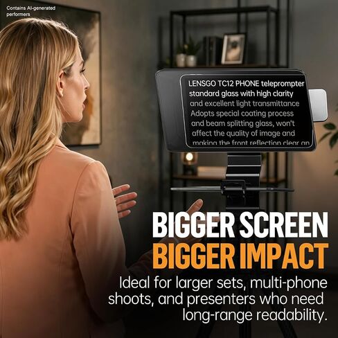 Teleprompter for Smartphone,LENSGO TC12P 14.5-Inch HD Wide-Angle Beam Splitter Glass,On-the-Go Teleprompter Supports iPad/Tablet with Bluetooth Remote for YouTube, Zoom, TikTok & Live Streaming in Kuwait