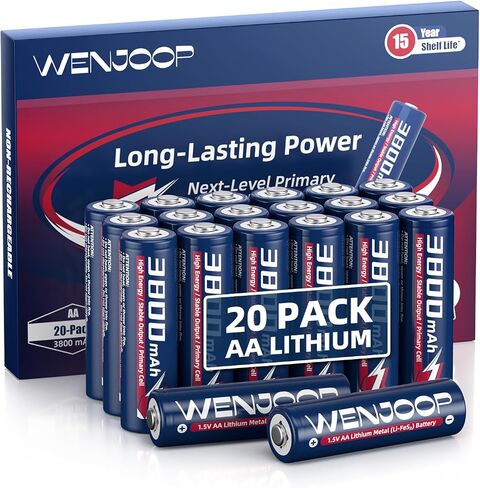 AA Lithium Batteries 3800mAh 20 Pack, 1.5V FR6, Non-Rechargeable | 15-Year Shelf Life | Leak-Resistant, Temp-Ready, 15g Each | For Cameras, Smart Locks, Flashlights & Backup in Saudi Arabia