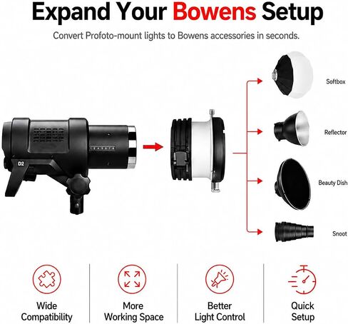 Bowens Mount Adapter Ring Compatible with Profoto Lights | All-metal adapter converts Profoto studio lights to Bowens modifiers for softboxes, reflectors, beauty dishes, and snoots. in Kuwait