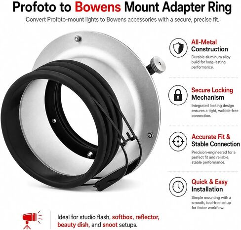 Bowens Mount Adapter Ring Compatible with Profoto Lights | All-metal adapter converts Profoto studio lights to Bowens modifiers for softboxes, reflectors, beauty dishes, and snoots. in Kuwait
