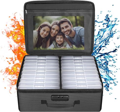 ENGPOW Fireproof Photo Storage Box with 16 Inner 4" x 6" Photo Case(Clear),Photo Box Organizer with Lock,Collapsible Portable Photo Storage Containers with Handle for Photos,Picture,Valuables in Kuwait