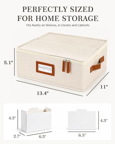 FANGSUN Photo Storage Box with Lid, Stores 2000+ 4x6 Pictures, Dual Mesh Pockets for Larger Prints, Linen Photo Organizer with Dividers, Labels & Side Handle for Family and Travel Memories in Kuwait