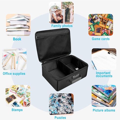 ENGPOW Fireproof Photo Storage Box with Lock,Photo Box Organizer with Divider＆Mesh Bag,Collapsible Portable Photo Storage Containers with Handle for Photos, Picture,Scrapbook,Art,Craft(Box Only) in Kuwait