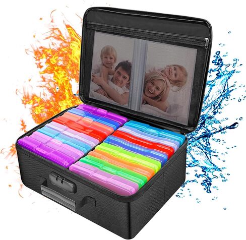ENGPOW Fireproof Photo Storage Box with Lock,Photo Box Organizer with Divider＆Mesh Bag,Collapsible Portable Photo Storage Containers with Handle for Photos, Picture,Scrapbook,Art,Craft(Box Only) in Kuwait