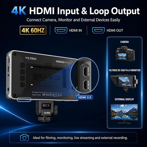 VILTROX DC-550 Pro II 5.5" 1400 Nits Camera Field Monitor with Camera Control 4K@60 HDMI 2.0 Touchscreen HD Display 3D LUT Onion Skin Vertical UI, Waveform & 160° Wide View Angle DSLR Monitor in Kuwait