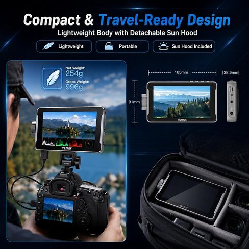 VILTROX DC-550 Pro II 5.5" 1400 Nits Camera Field Monitor with Camera Control 4K@60 HDMI 2.0 Touchscreen HD Display 3D LUT Onion Skin Vertical UI, Waveform & 160° Wide View Angle DSLR Monitor in Kuwait