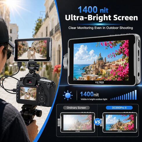 VILTROX DC-550 Pro II 5.5" 1400 Nits Camera Field Monitor with Camera Control 4K@60 HDMI 2.0 Touchscreen HD Display 3D LUT Onion Skin Vertical UI, Waveform & 160° Wide View Angle DSLR Monitor in Kuwait