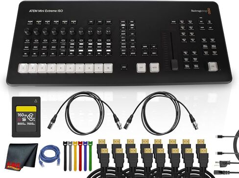 Blackmagic Design ATEM Mini Extreme ISO G2 Switcher | 8-Input Live Production Mixer with 9-Stream Recording, USB-C Webcam Output & Advanced Streaming Tools + 8X HDMI Cable + 160GB Card + More in Kuwait