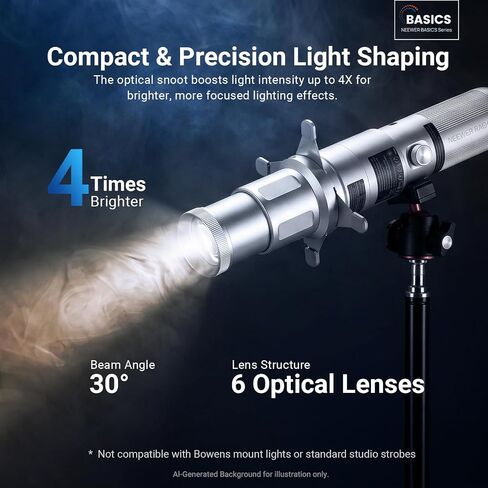 NEEWER Basics Spotlight Conical Optical Snoot Only for FL10/FL20/FL10P Photography Flashlight, 4X Brighter Projector Attachment with Adjustable Focus, 30° Beam Angle, 20 Metal Gobos, LS01 in Kuwait