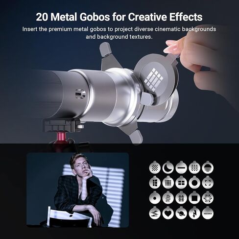 NEEWER Basics Spotlight Conical Optical Snoot Only for FL10/FL20/FL10P Photography Flashlight, 4X Brighter Projector Attachment with Adjustable Focus, 30° Beam Angle, 20 Metal Gobos, LS01 in Kuwait