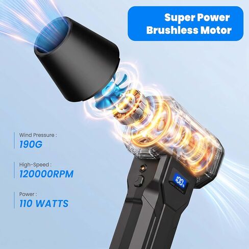 Handheld 4-Gear Powerful Electric Air Blower Dust Blower, 120000RPM Fast Charge Cordless Compressed Air Duster Cleaner Widely Used for Indoor Outdoor Vehicle Electronic Cleaning in Kuwait