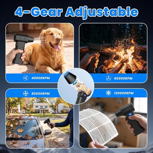 Handheld 4-Gear Powerful Electric Air Blower Dust Blower, 120000RPM Fast Charge Cordless Compressed Air Duster Cleaner Widely Used for Indoor Outdoor Vehicle Electronic Cleaning in Kuwait