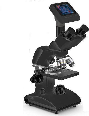 PalliPartners Compound Trinocular Microscopes, 40x-2000x Biological Microscope, 4.3-inch Screen, Double-Layer Stage, Upper & Bottom LED Light, Dual Focus Knobs for Adults, Professionals & Kids in Kuwait