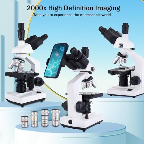 Compound Trinocular Microscope, 40X-5000X Magnification, Research Grade Professional Microscope with USB Camera and Mechanical Stage, Microscope for Adults in Kuwait