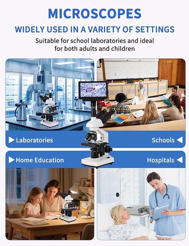 Microscope for Adult,7'' HD Display,with WF10x/25x Eyepieces,40-5000X Magnification,Dual Mechanical Stages and Abbe Condenser,Includes 40*specimens,Suitable for Labs and Schools (wihte) in Kuwait